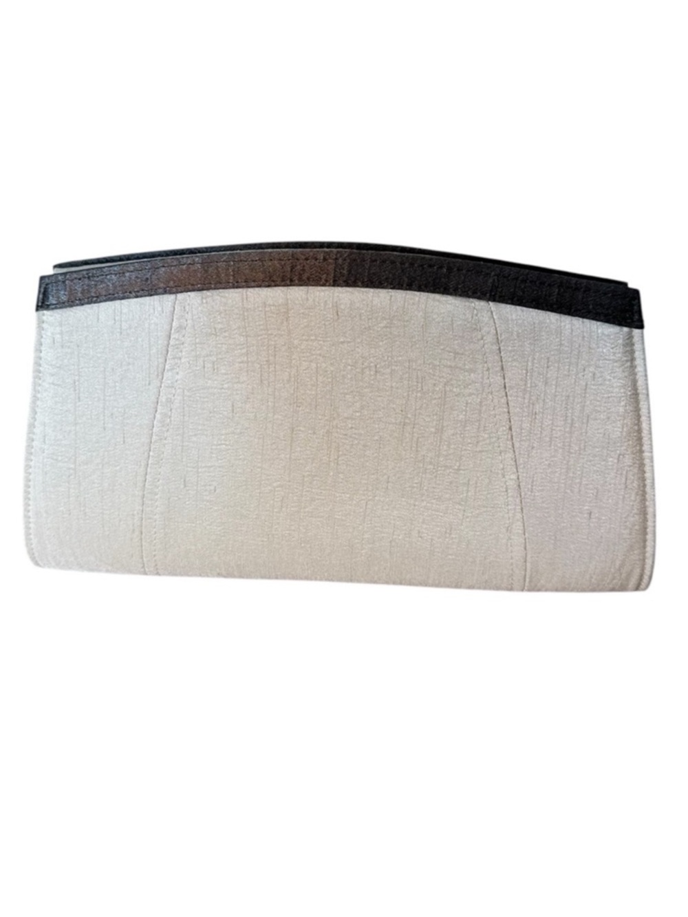 JACQUES VERT Clutch Ivory Cream Grey Trim Snap Closure Formal Night Out Party